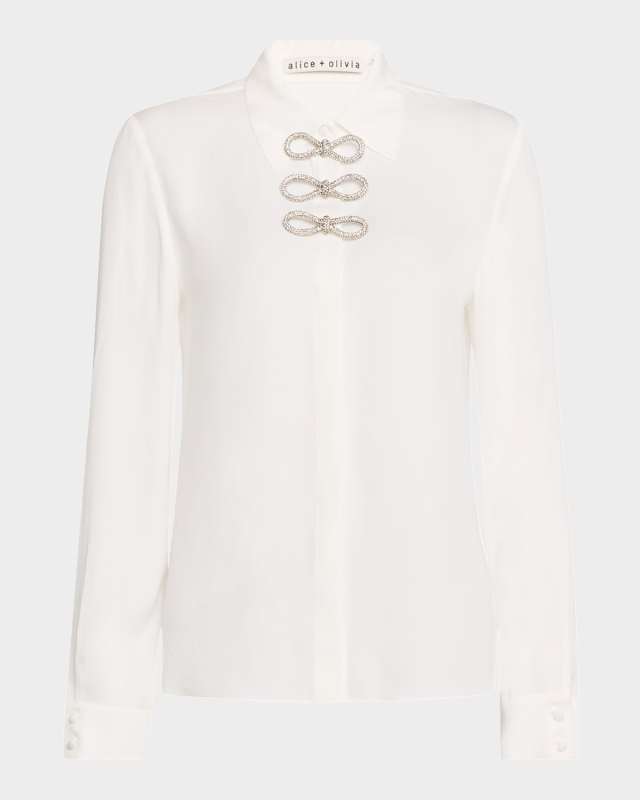 Willa Placket Top with Embellished Bow Details